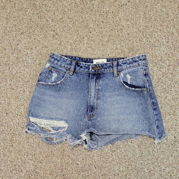 Rolla's Denim Blue Distressed Women's Shorts High Rise Dusters High Rise Slim - Picture 1 of 7